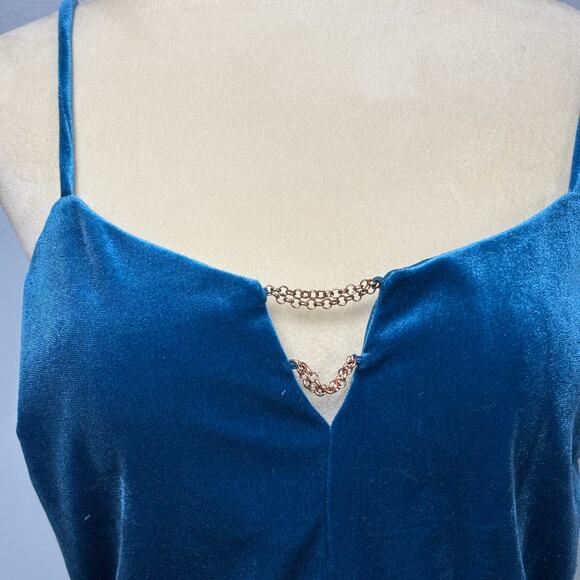 Y2K Blue Velvet Cami Crop Top Chain Detail Strappy Grunge Coquette Bustier XL - Picture 4 of 5